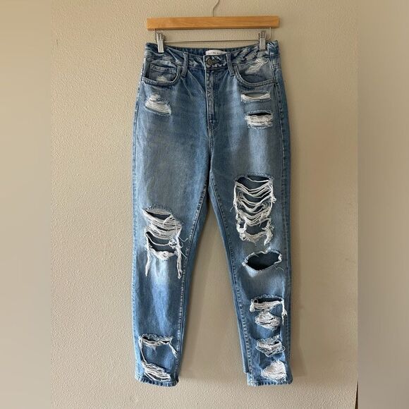 Flying Monkey Super High Rise Rigid Cuffed Distressed Mom Jeans Size 26 - Picture 1 of 10